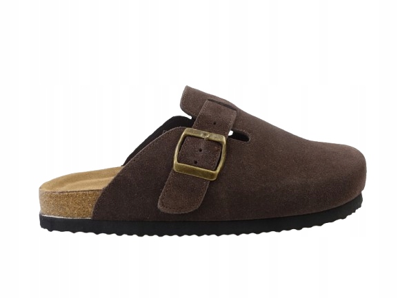 Pełne Klapki damskie Mule zamszowe skórzane brązowe czekoladowe 38