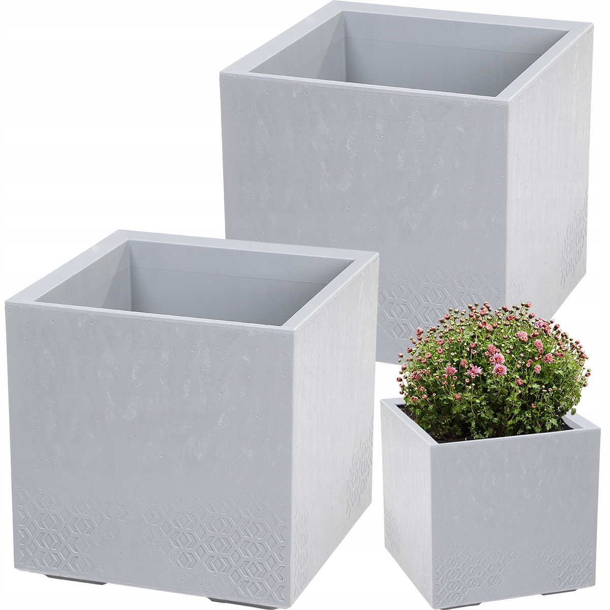 Set 2x Květináč Záhon Květináč Truhla Světle Šedý Beton 40x40x40cm