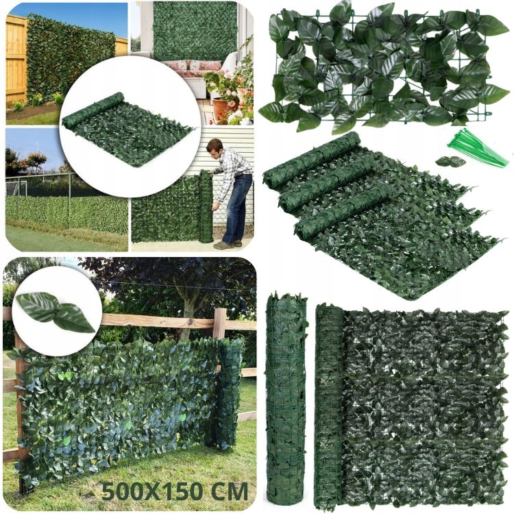Sztuczny Bluszcz Żywopłot 500x150 Cm Zielona Osłona Balkonowa Maskująca