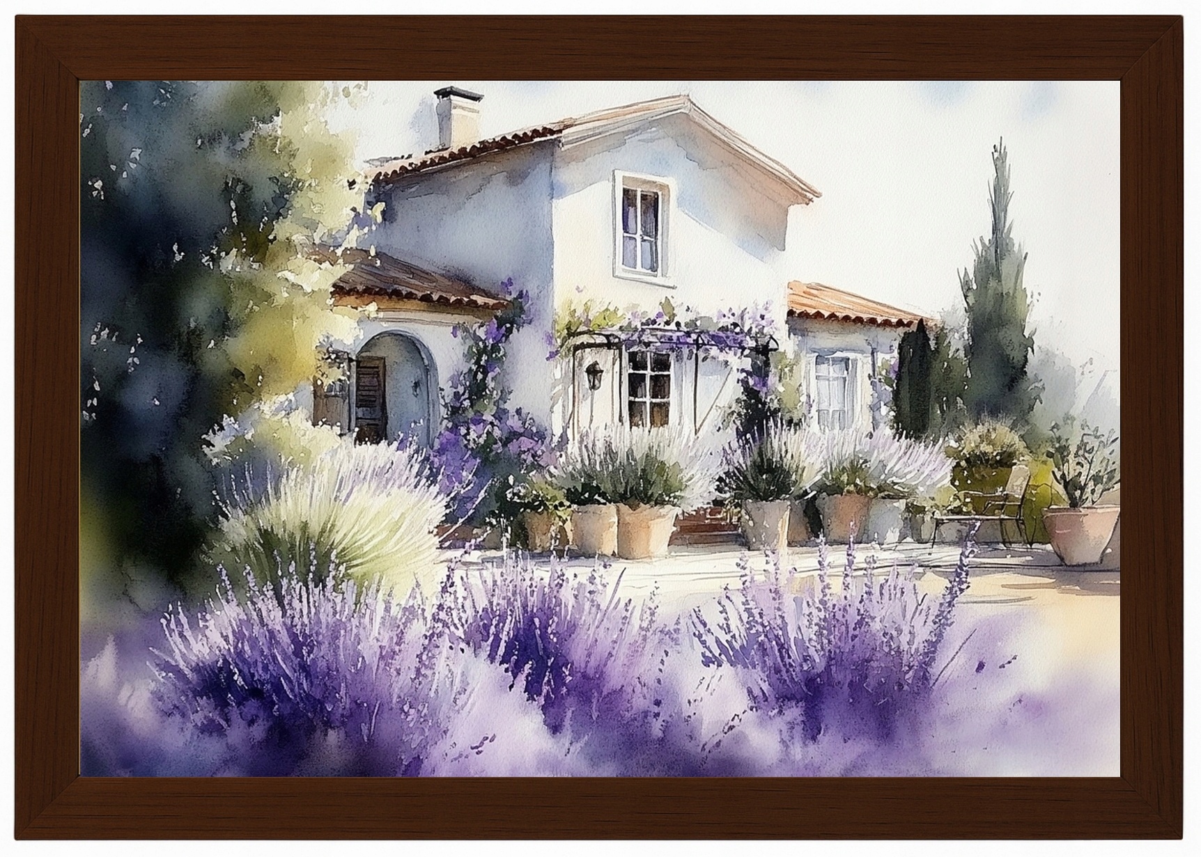 Plakát Rámeček Dřevo Krajina Provence Dům Vila Zahrada Levandule 60x40