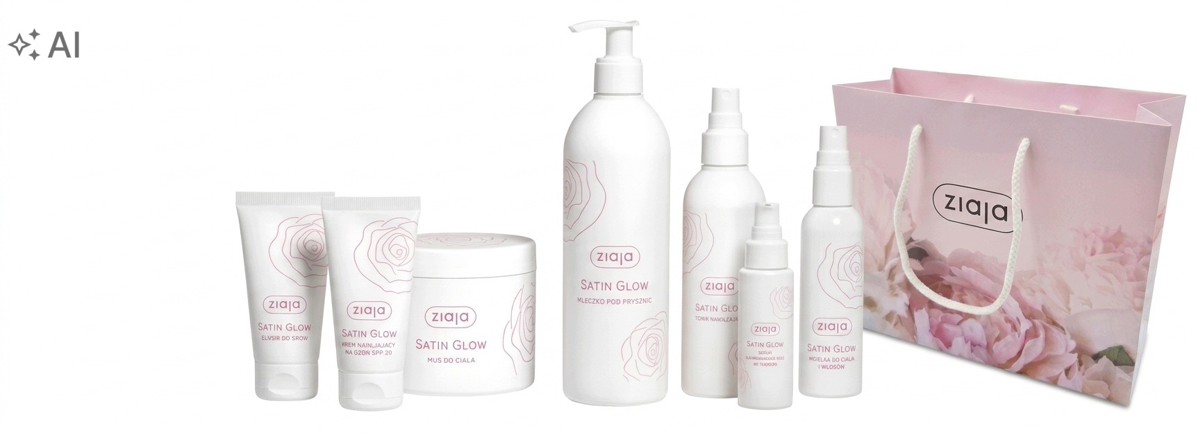 zestaw kosmetyków Satin Glow z torebką ozdobną 7w1