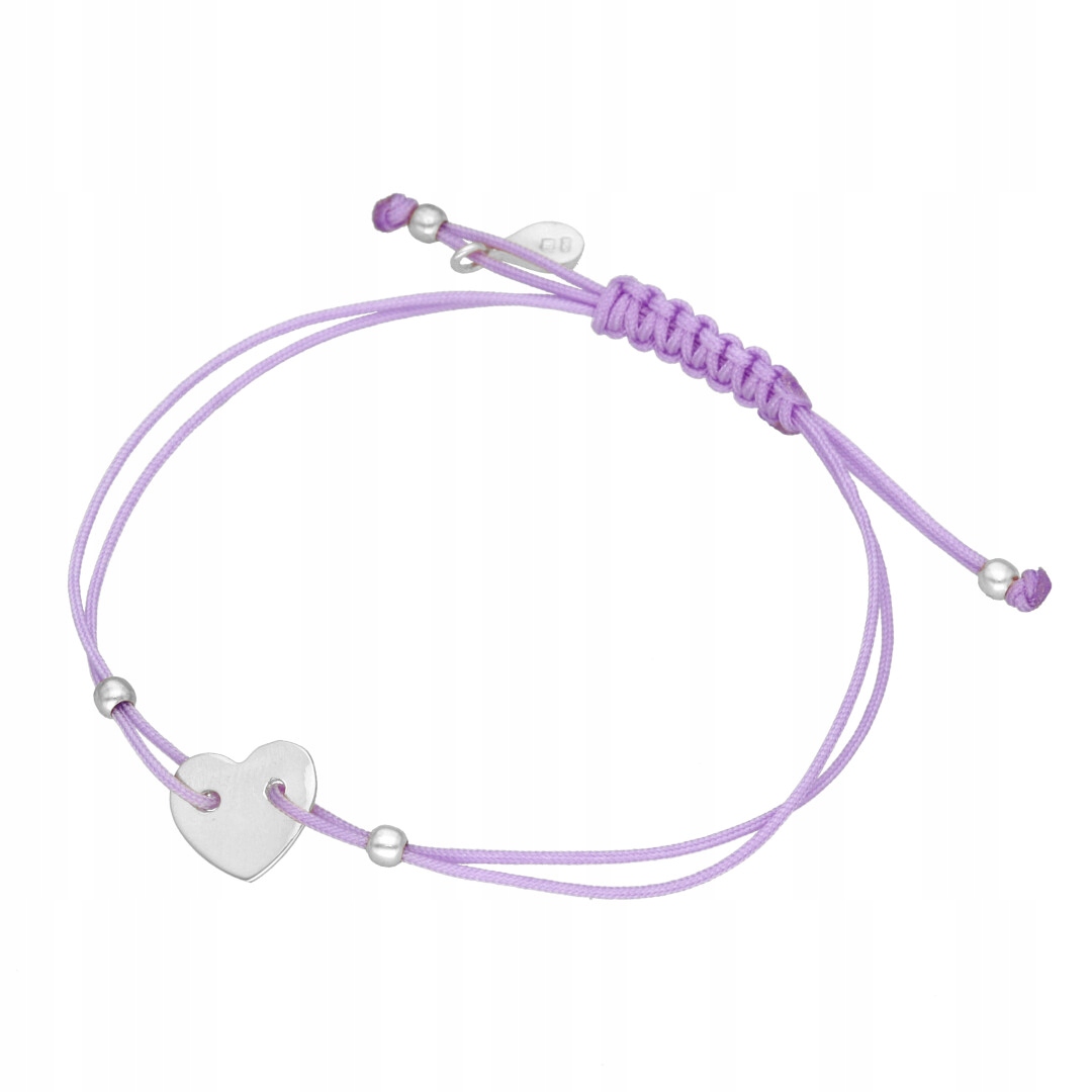 Provázkový náramek srdce fialové stříbro