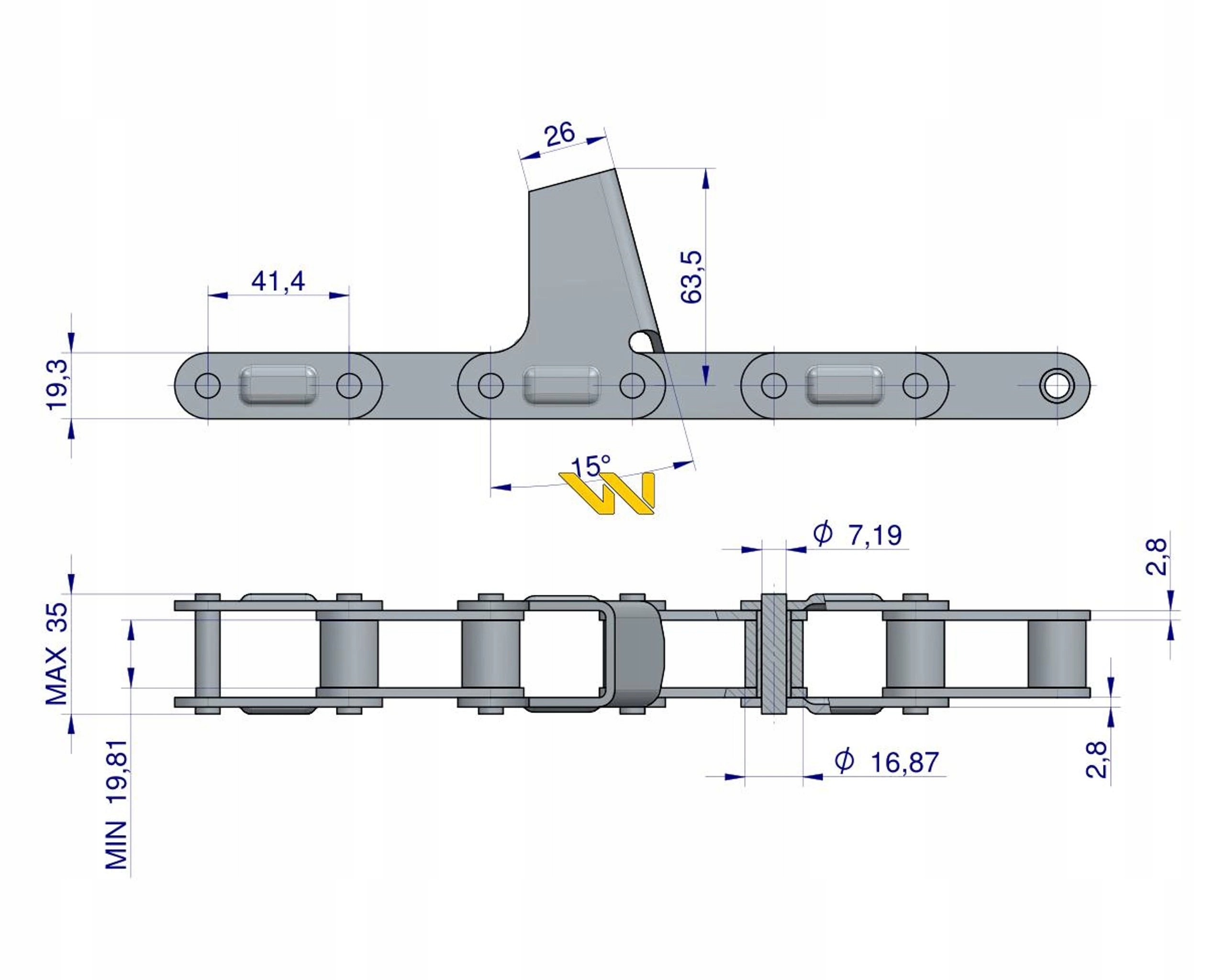 Řetěz nástavce 62 článků CA550 Fantini Waryński