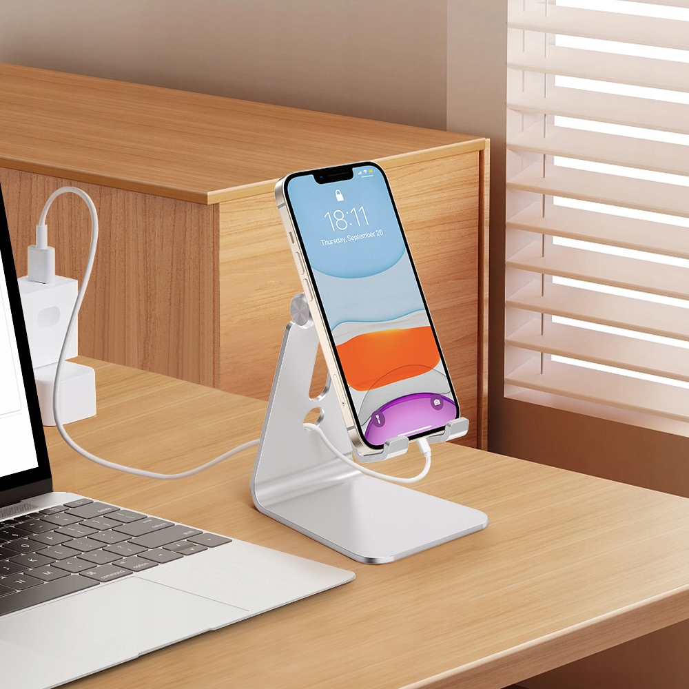 ALUMINIOWA PODSTAWKA POD TELEFON BIURKOWY REGULOWANY STOJAK UCHWYT SREBRNY EAN (GTIN) 6976663930012