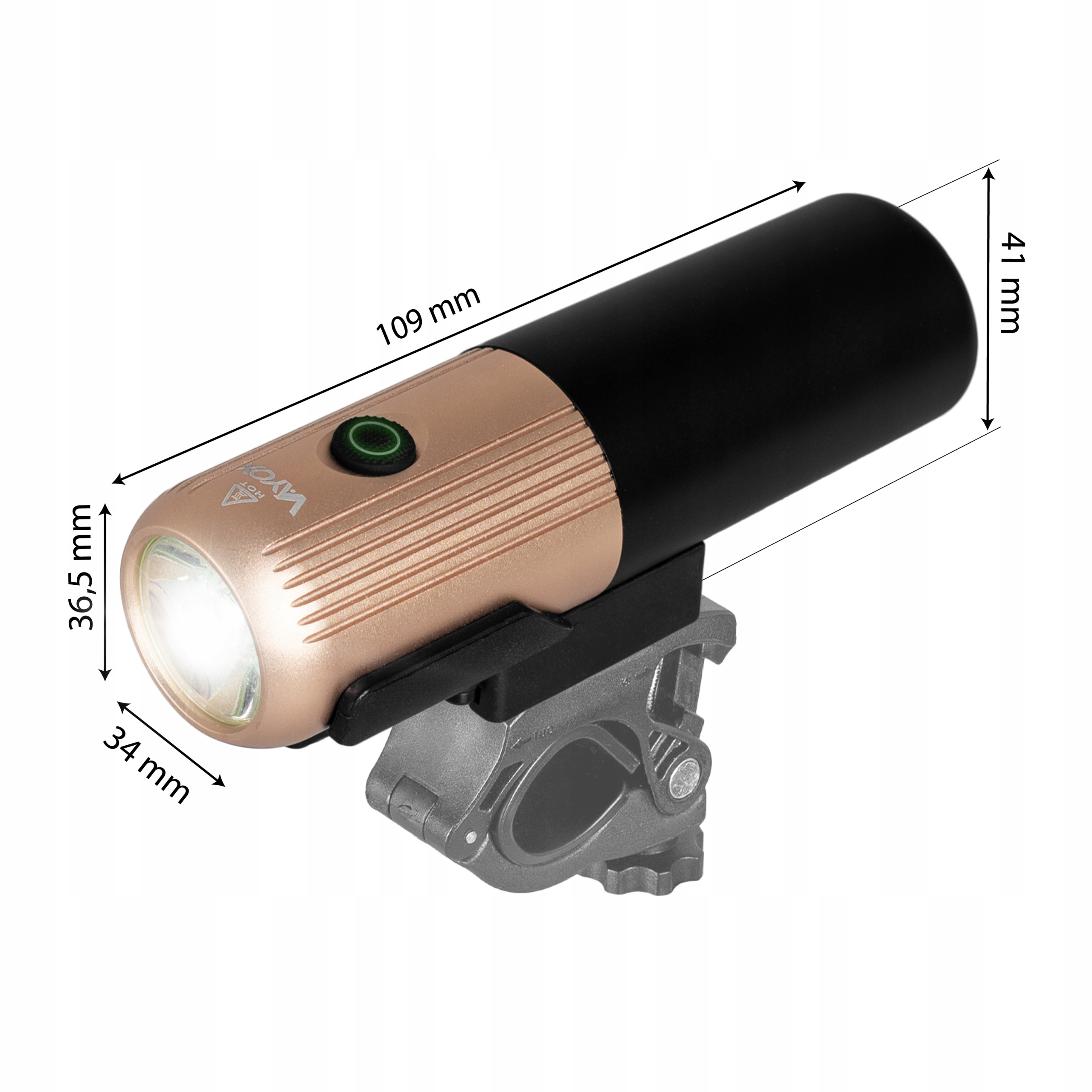 LAMPKA ROWEROWA PRZÓD LED USB-C OŚWIETELNIE ROWEROWE PRO METAL IPX6 VAYOX Czas pracy 16 h