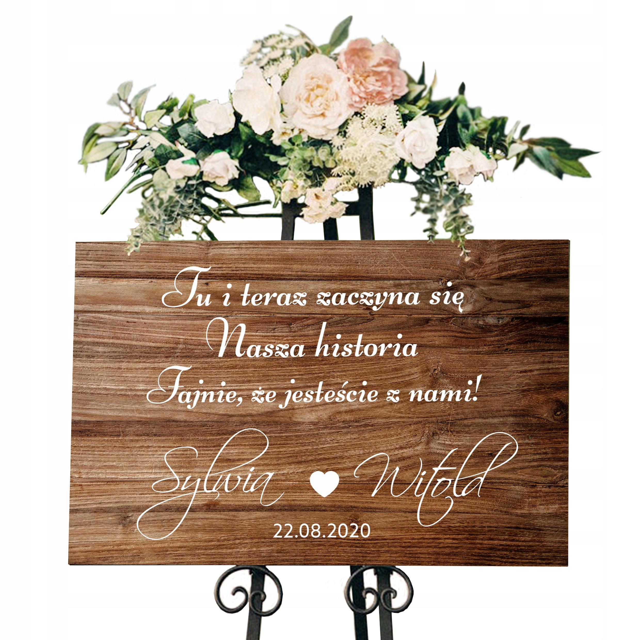 DREWNIANA RUSTYKALNA TABLICA POWITALNA 50x70 Z CYTATEM WESELE ŚLUB
