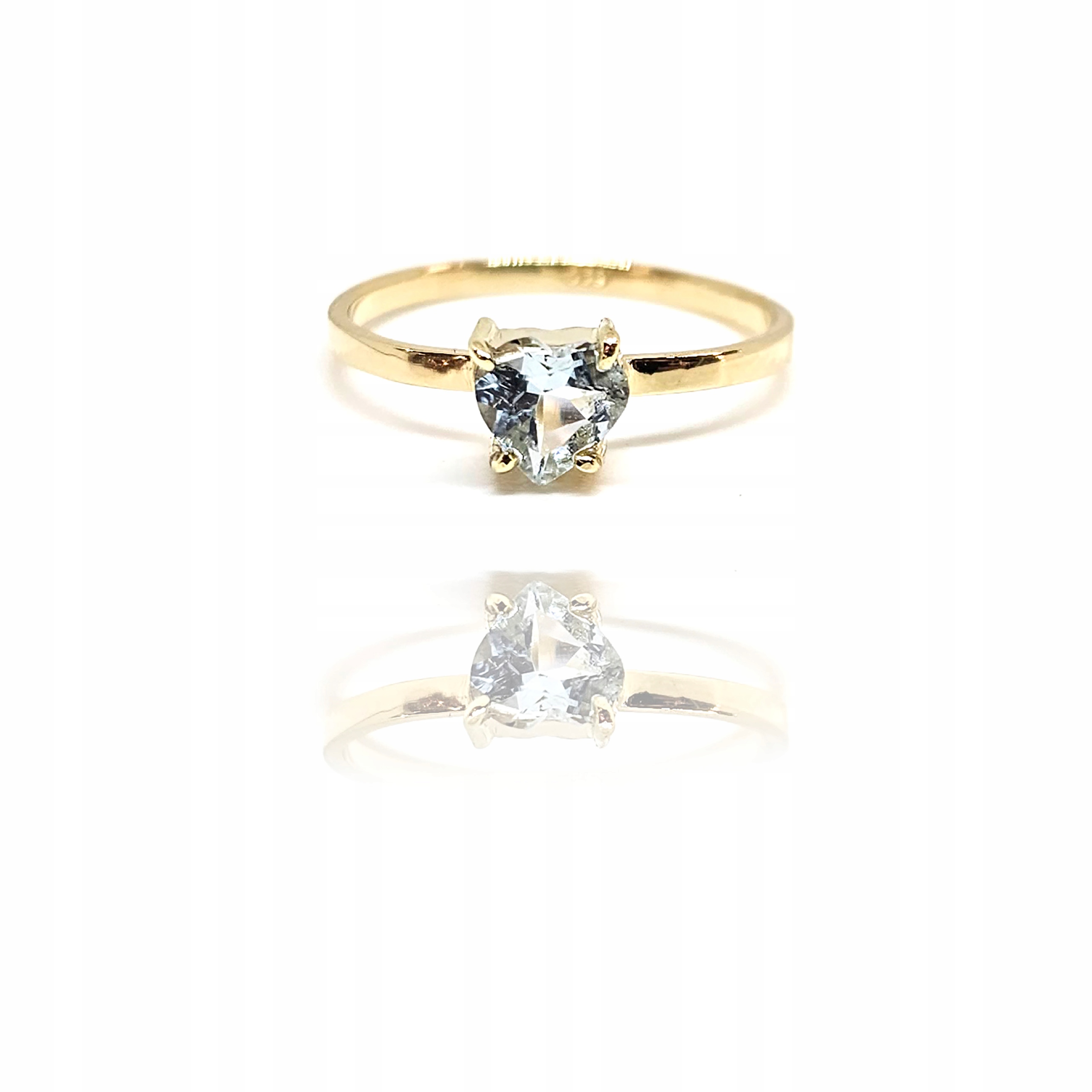 Zlatý Prstýnek 585 se srdcem z přírodního akvamarínu Akvamarín Zlato 585