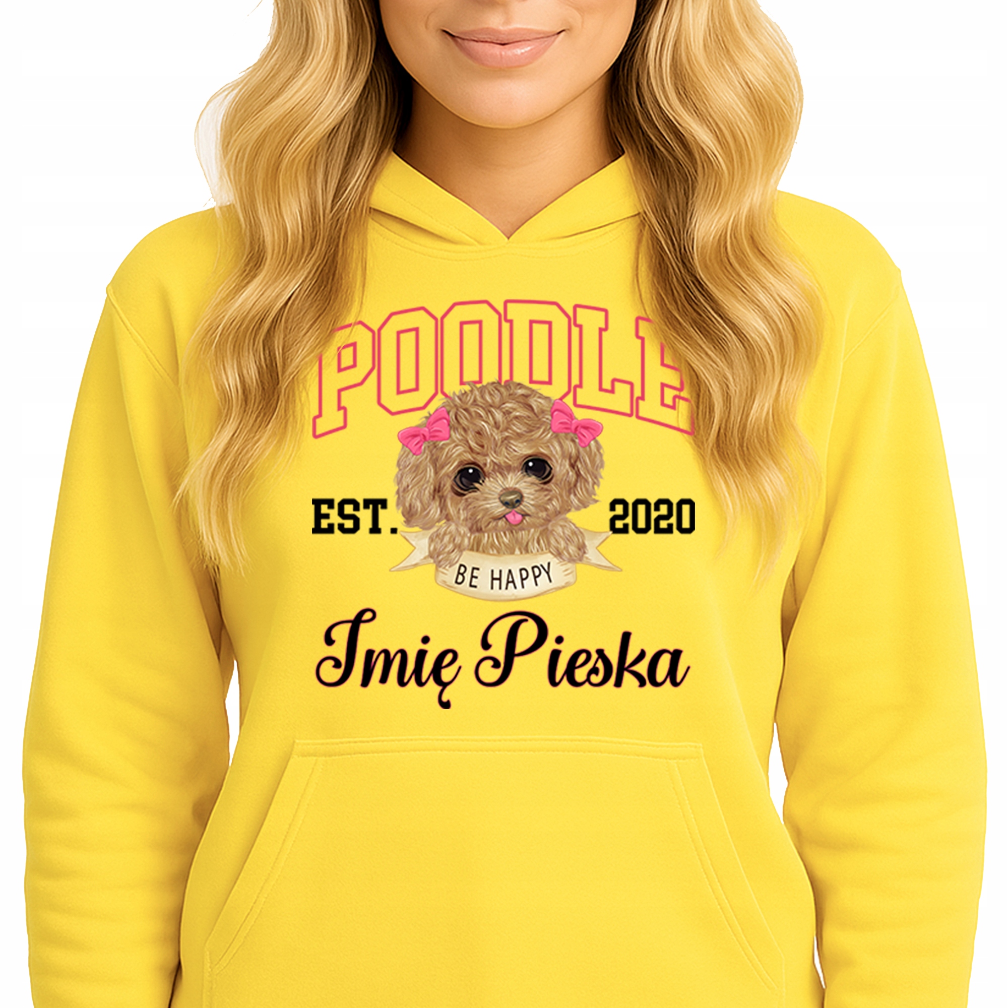 Mikina S Kapucí Žlutá bavlněná mikina Módní Youth Poodle Jméno Psa Vel M