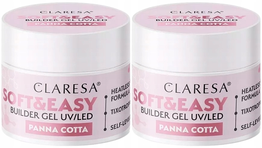 2 x Claresa Soft&Easy Builder Panna Cotta Stavební Gel 45 g světle růžový dlouhotrvající