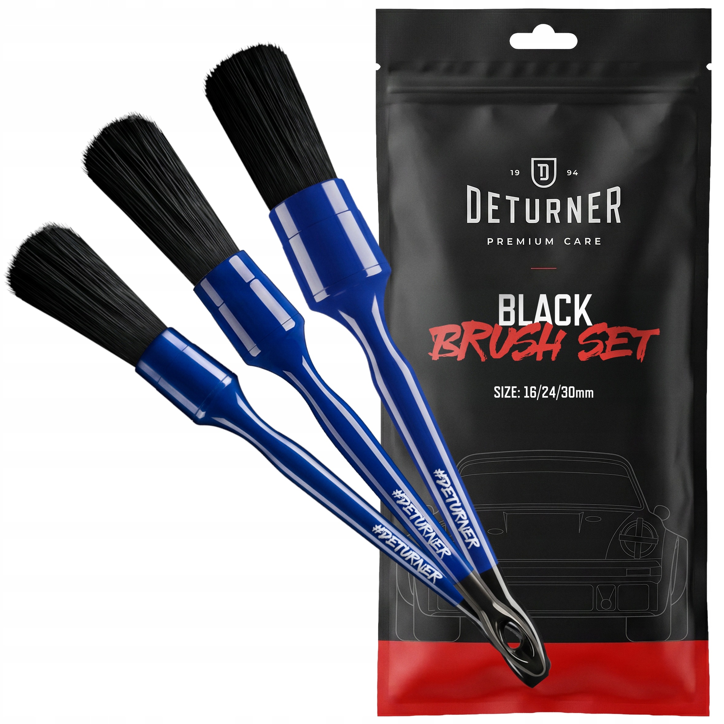 Pędzelek Detailingowy Deturner Black Brush Set 16/24/30mm Zestaw Pędzli