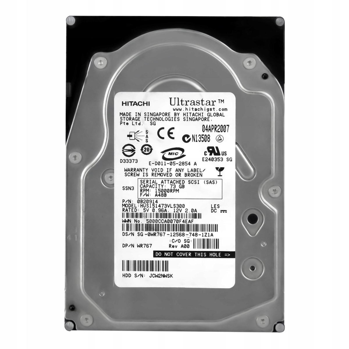 Dell 0WR767 73GB 15K 16MB Sas 3.5" HUS151473VLS300