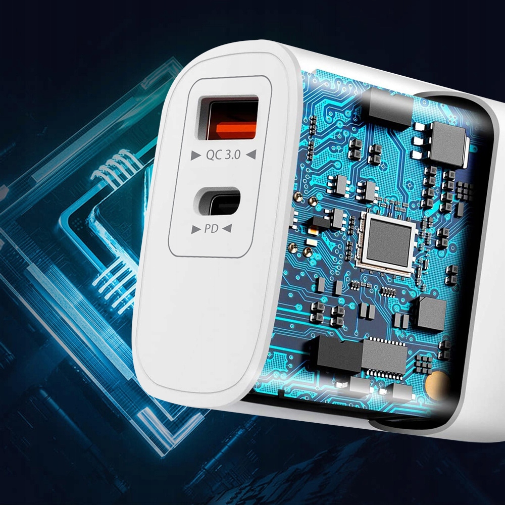 MOCNA ŁADOWARKA SIECIOWA ZASILACZ USB C SZYBKIE ŁADOWANIE TYP-C QC PD 20W Kolor biały