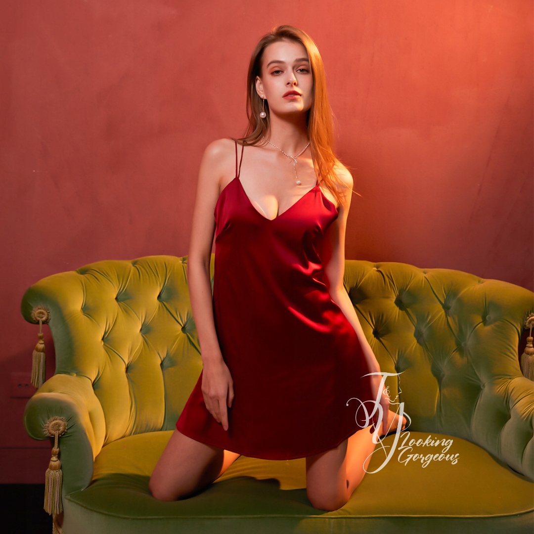 Seksowna Bielizna Damska Kobieca Nocna Satynowa Sukienka Koszula Piżama Rękaw bez rękawów