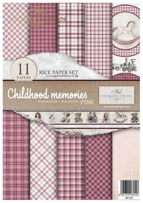 Sada 11 rýžových papírů A4 pro decoupage RP057 Childhood Memories Pink