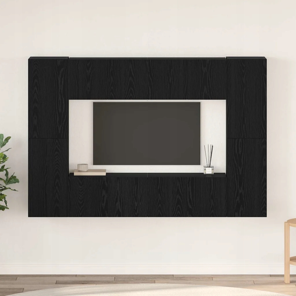 vidaXL Zestaw szafek Rtv 8 pcs Czarny Dąb Materiał drewnopochodny
