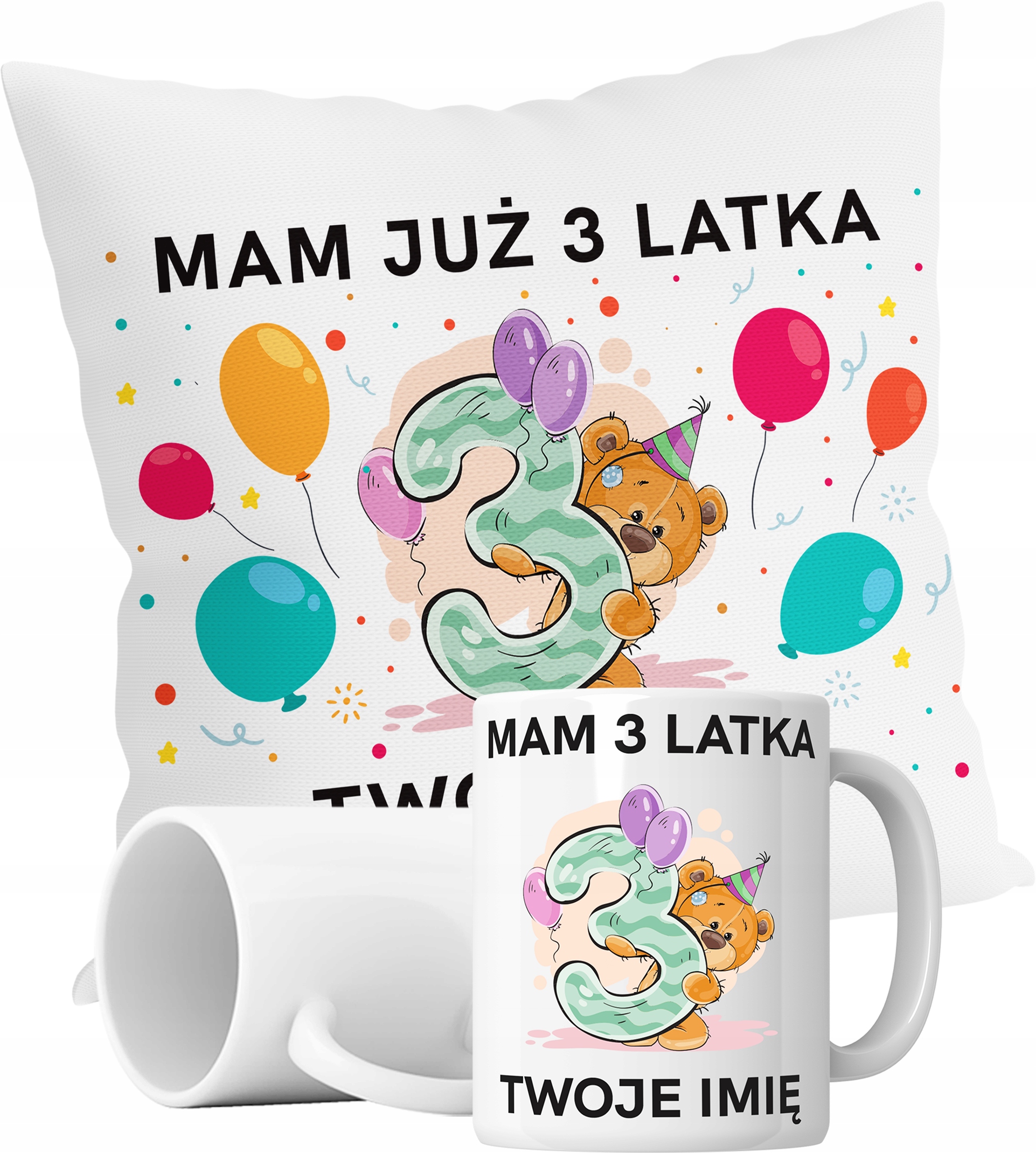 

Zestaw Kubek+poduszka Urodziny 3 Lata Dziecko+imię