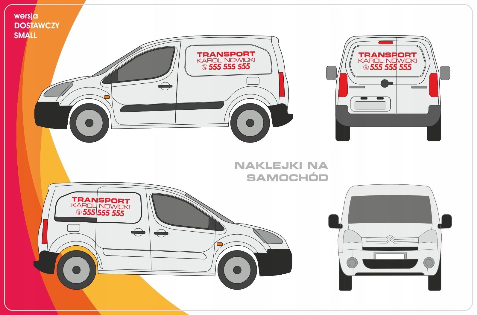 NAKLEJKI NA SAMOCHÓD DOSTAWCZY KOMPLET REKLAMA Producent Inna