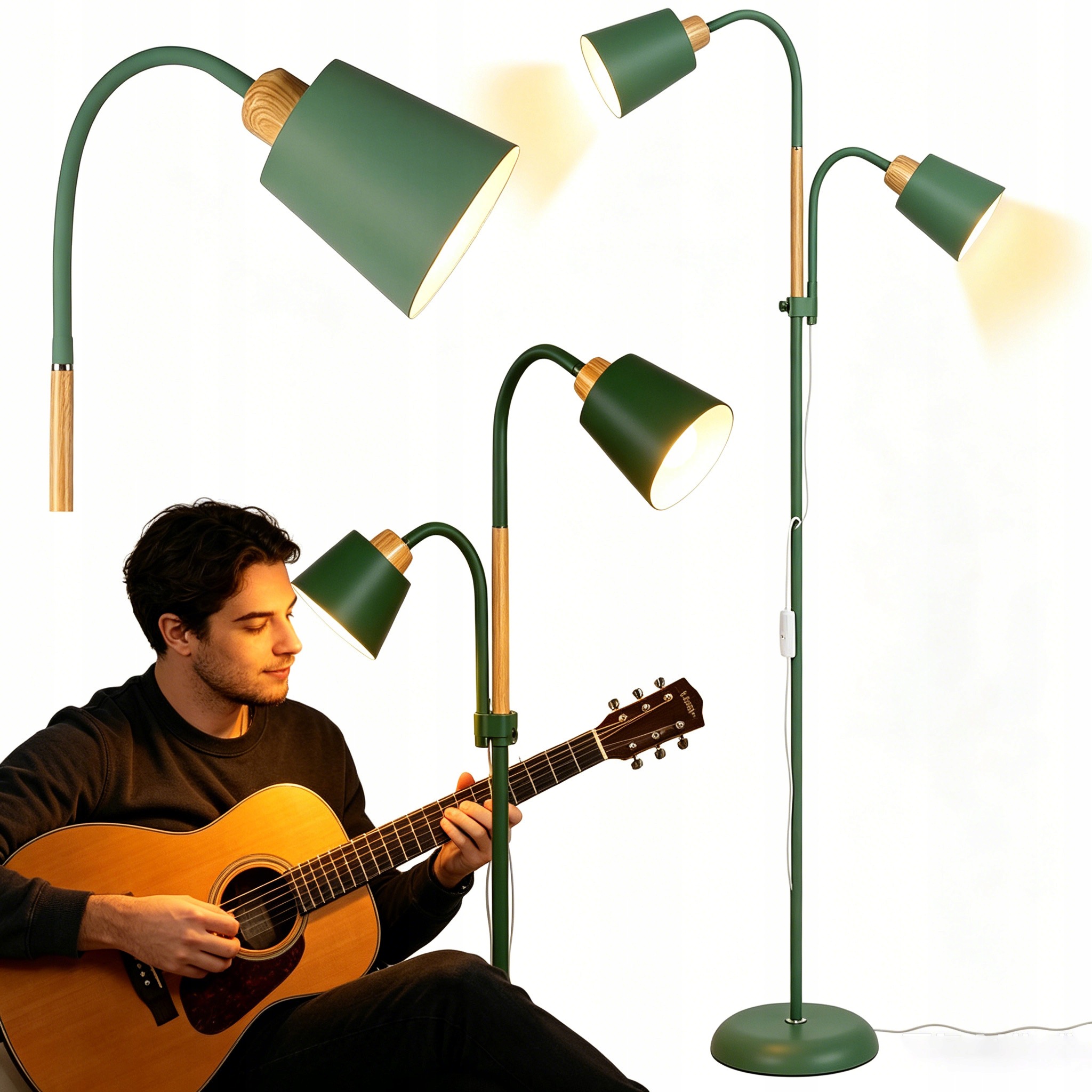 Stojací Lampa Stojací Zelená Nastavitelná 170 CM Na E27 Led Vypínač
