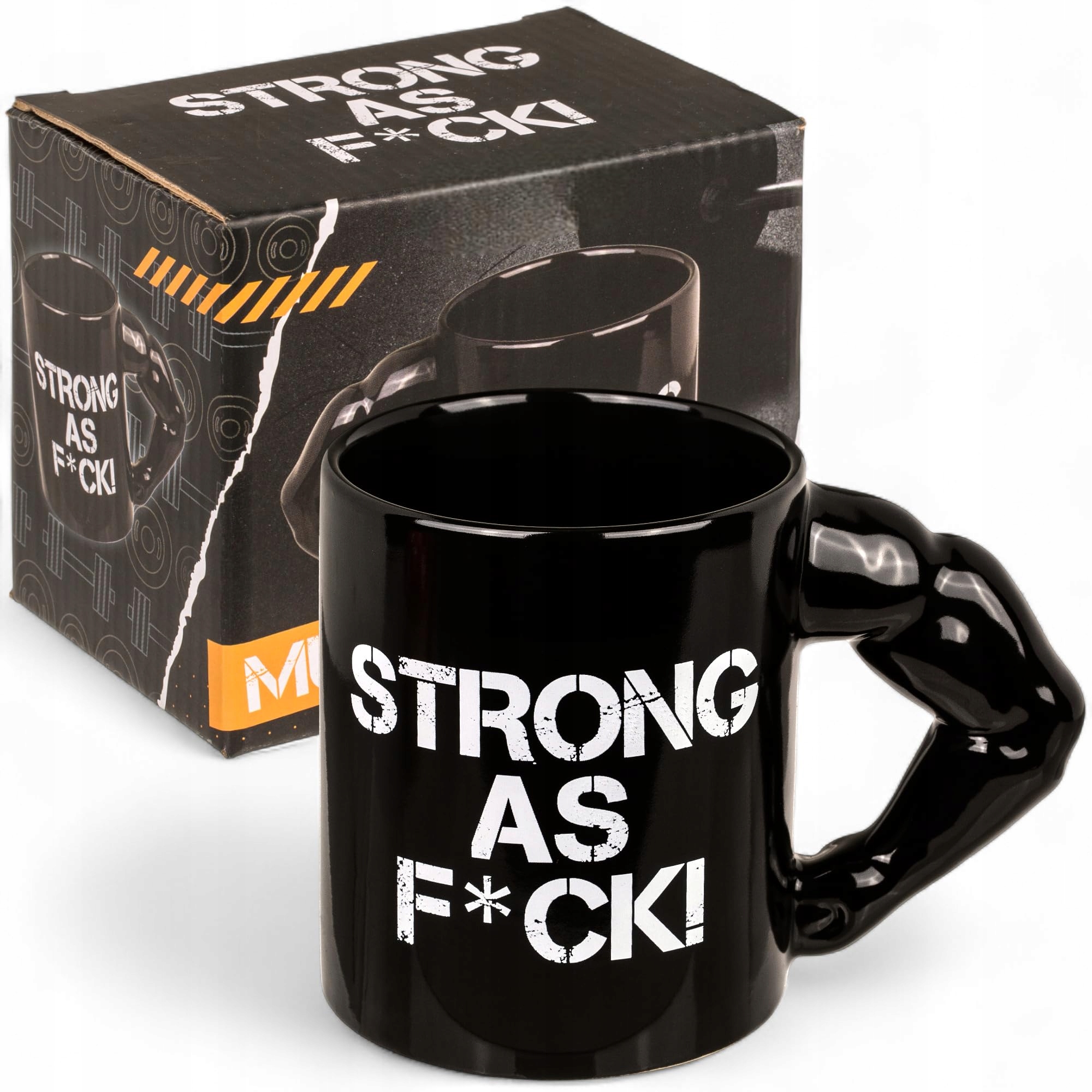 Mijoma Hrnek Černý s držákem Biceps 350 ml Vtipný Dárek pro každého