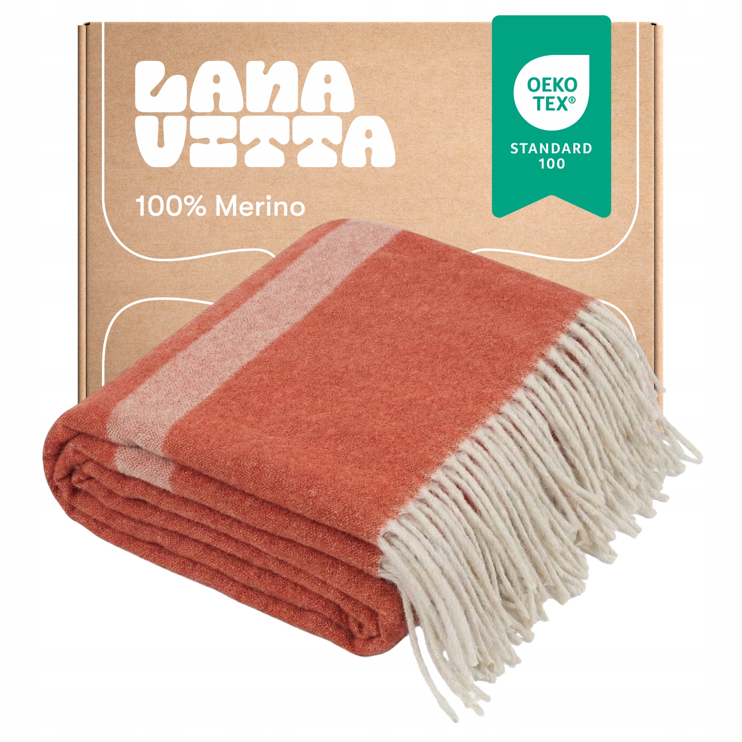 Vlněná deka 100% Australská vlna Merynos Oranžová 140×200 cm