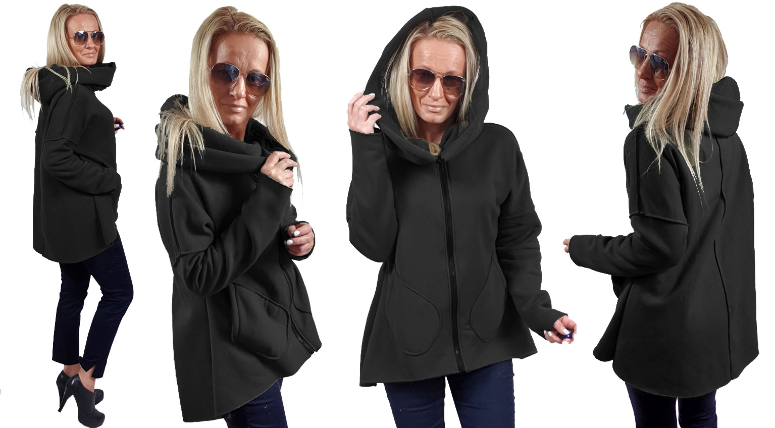 

Asymetryczna Bluza Tunika Kardigan Komin Kaptur L