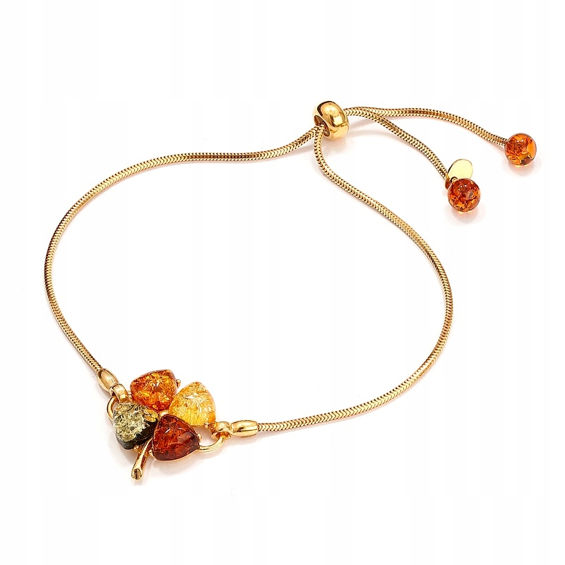 Zlatý náramek se Jetel s jantarem, pozlacené Stříbro