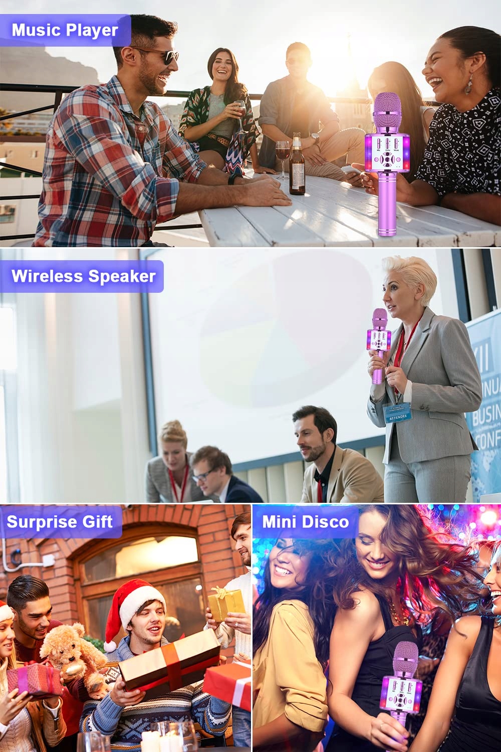 BONAOK Dziecięcy Mikrofon Karaoke Bluetooth 4w1 Bezprzewodowy — miniatura 7