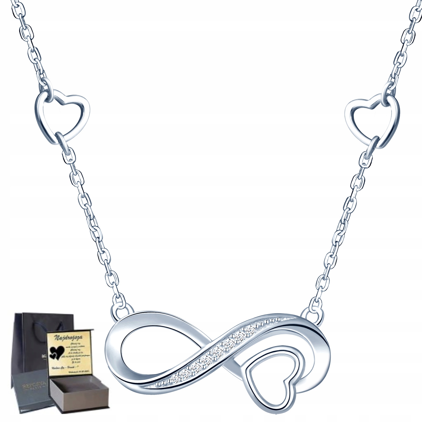 

Infinity Srebrny Naszyjnik Srebro Swarovski Grawer