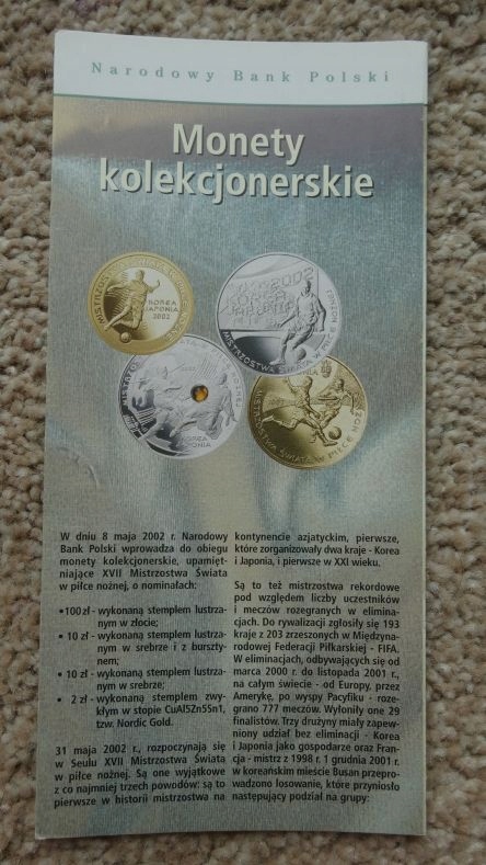 Папка 10 злотых 2002 г., FIFA KOREA-JAPAN, состояние I.