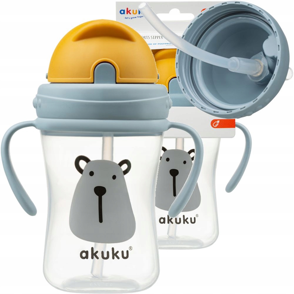

Akuku Kubek Bidon Z Rurką Słomką Uchwyty 300ml 9m+