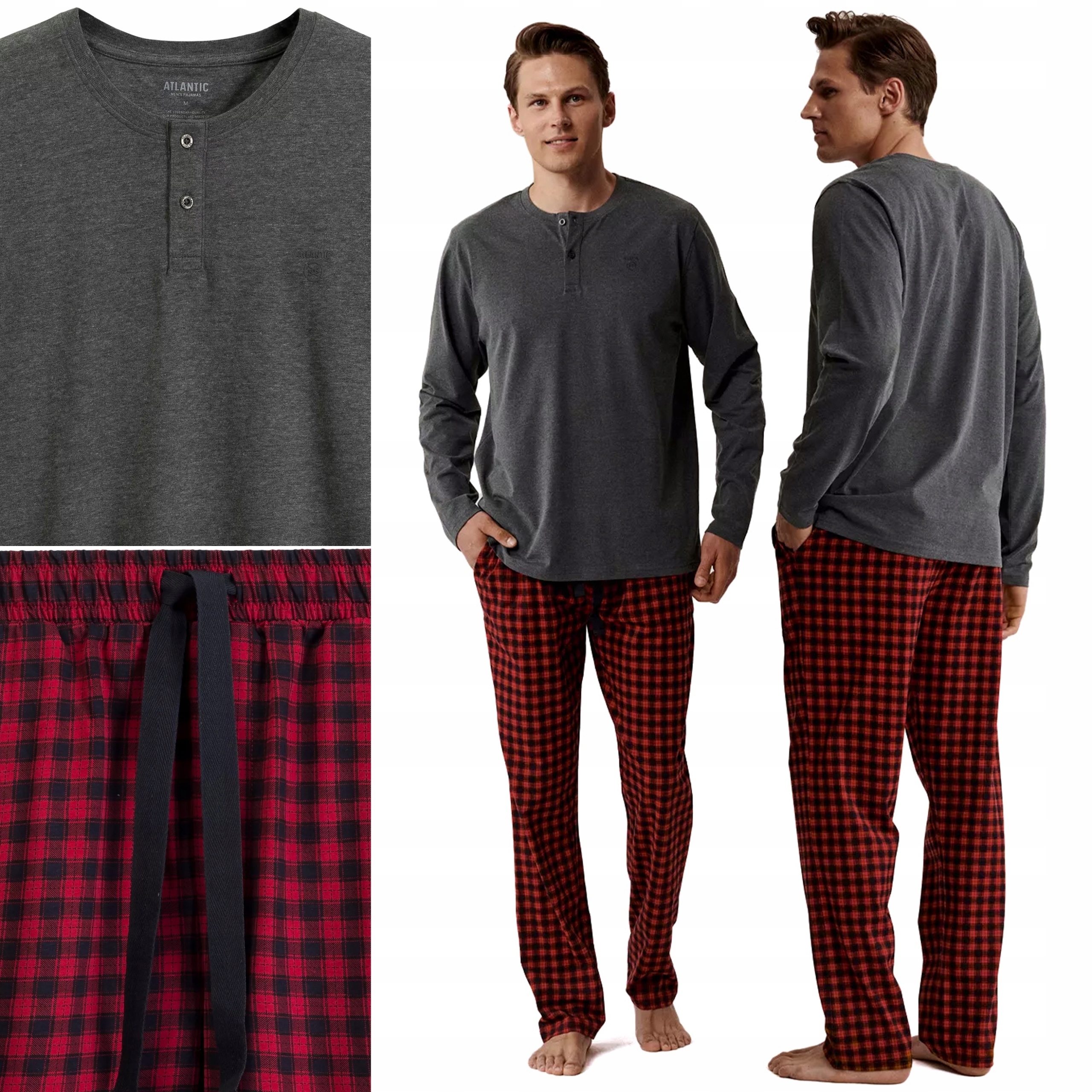 Pánské Pyžamo Atlantic NMP-394 Pyžamový komplet z bavlny s dlouhým rukávem M
