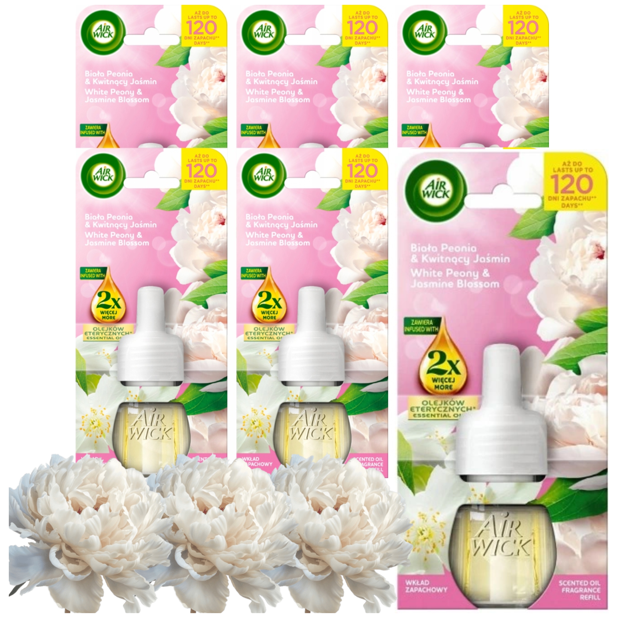 Levně Air Wick osvěžovač vzduchu bílá pivoňka kvetoucí jasmín zásoba 19 ml x 6 ks