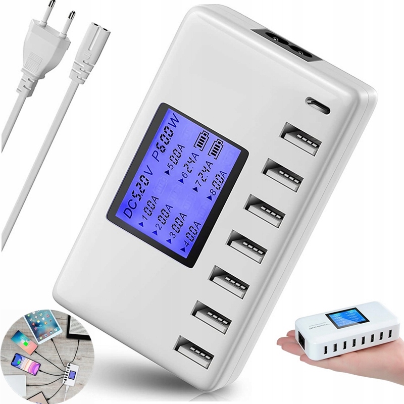 Univerzální 8-PORTOVÁ 60W Usb Nabíječka Pro Powerbanku, Tablet A Telefon