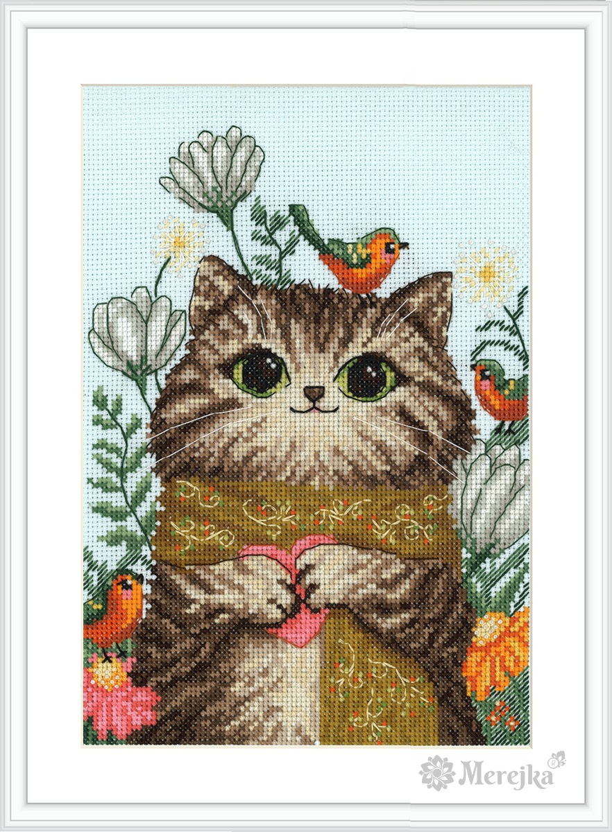Sada pro křížkovou výšivku Merejka K-310 "Sladké kotě" 14.5 x 21 cm