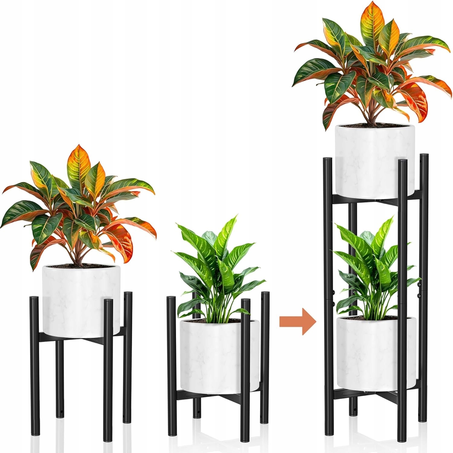 Sada 2 kovových stojanov na kvety Perimvo, nastaviteľné 20-30 cm max. 75 cm