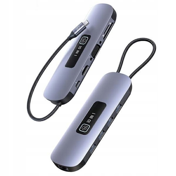 Usams Adaptér Hub 10v1 3xUSB 3.0/TF/SD/USB-C/HDMI/RJ45/VGA PD100W šedý/tar