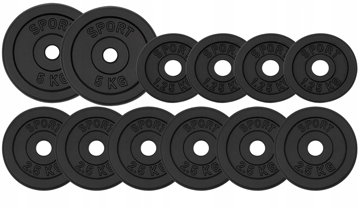 Obciążenie żeliwne zestaw 30kg 2x5kg, 6x2,5kg, 4x1,25kg 28mm talerz krążek