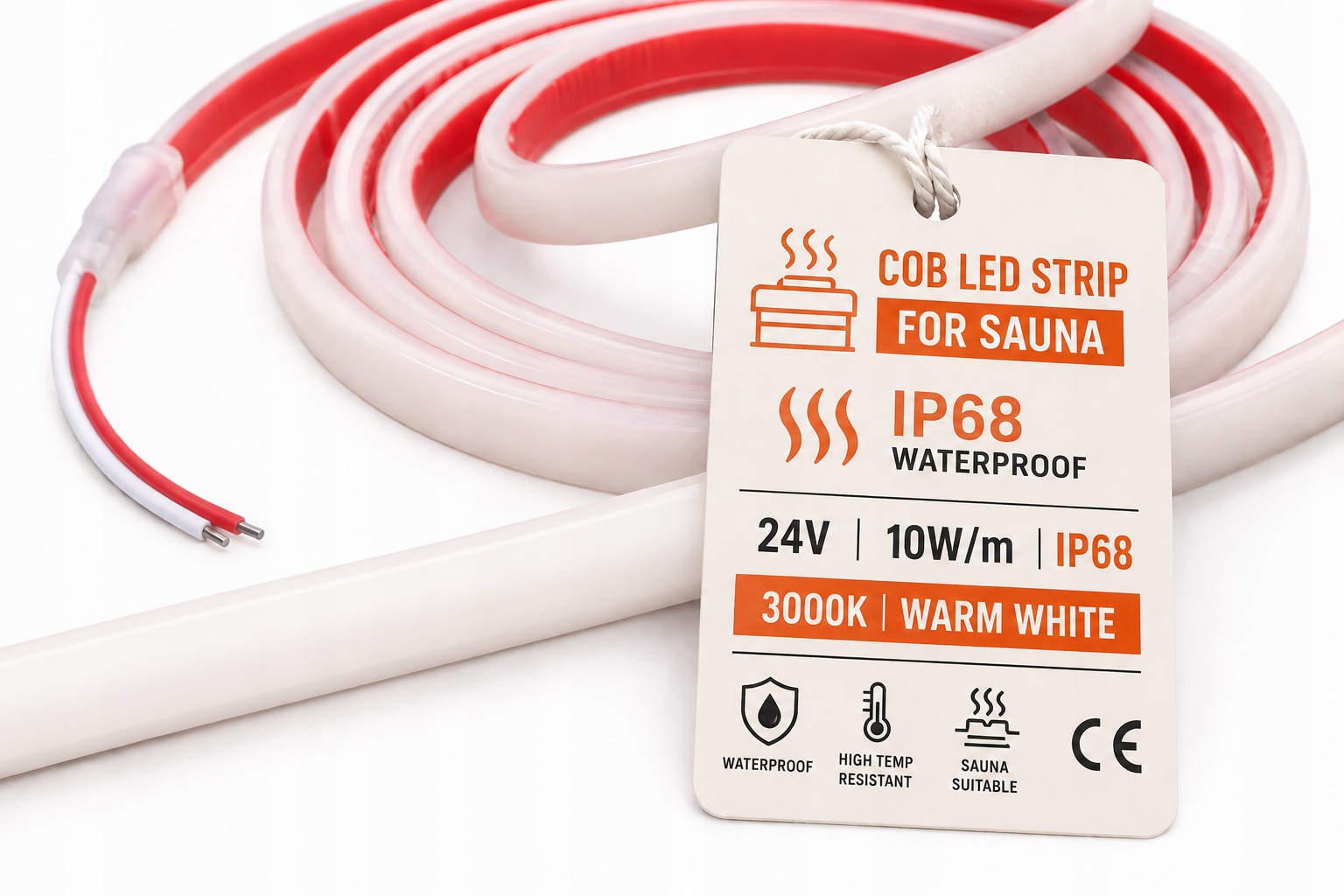 Led Cob páska 24V 480 d. 3000K 10W/m IP68 5 m do bazénovej sauny s jazierkom