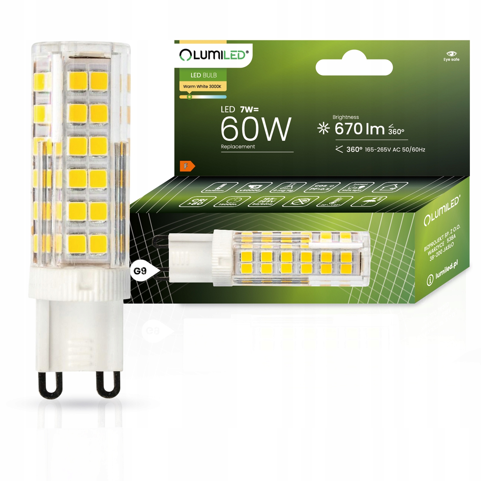 Żarówka LED G9 KAPSUŁKA 7W = 60W 3000K LUMILED