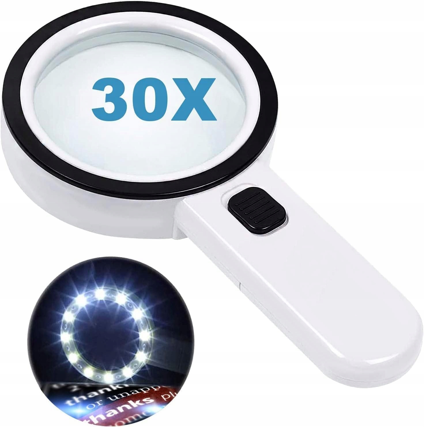 LUPA 30X SZKŁO POWIĘKSZAJĄCE DO CZYTANIA Z 12 LED