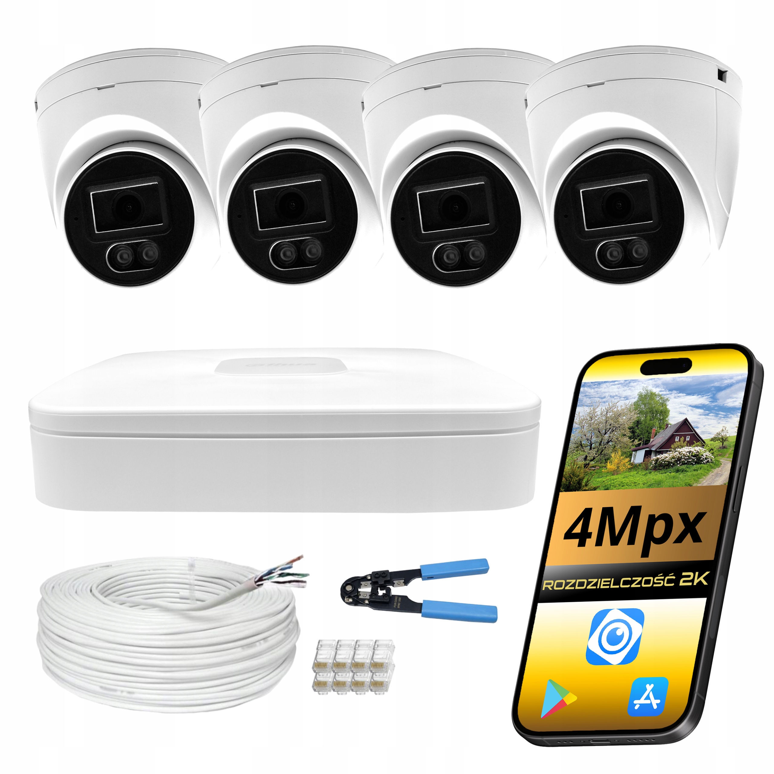 Monitorovací sada Dahua 4 kamery Ip 4Mpx venkovní kopulovité Dual Light