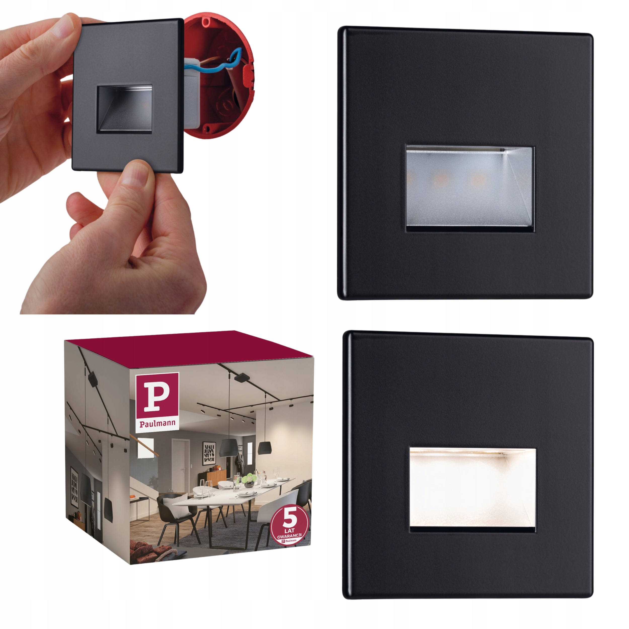 Oprawa Edge Led Przyschodowa Kwadrat Czarna Modernistyczny Design PL93094