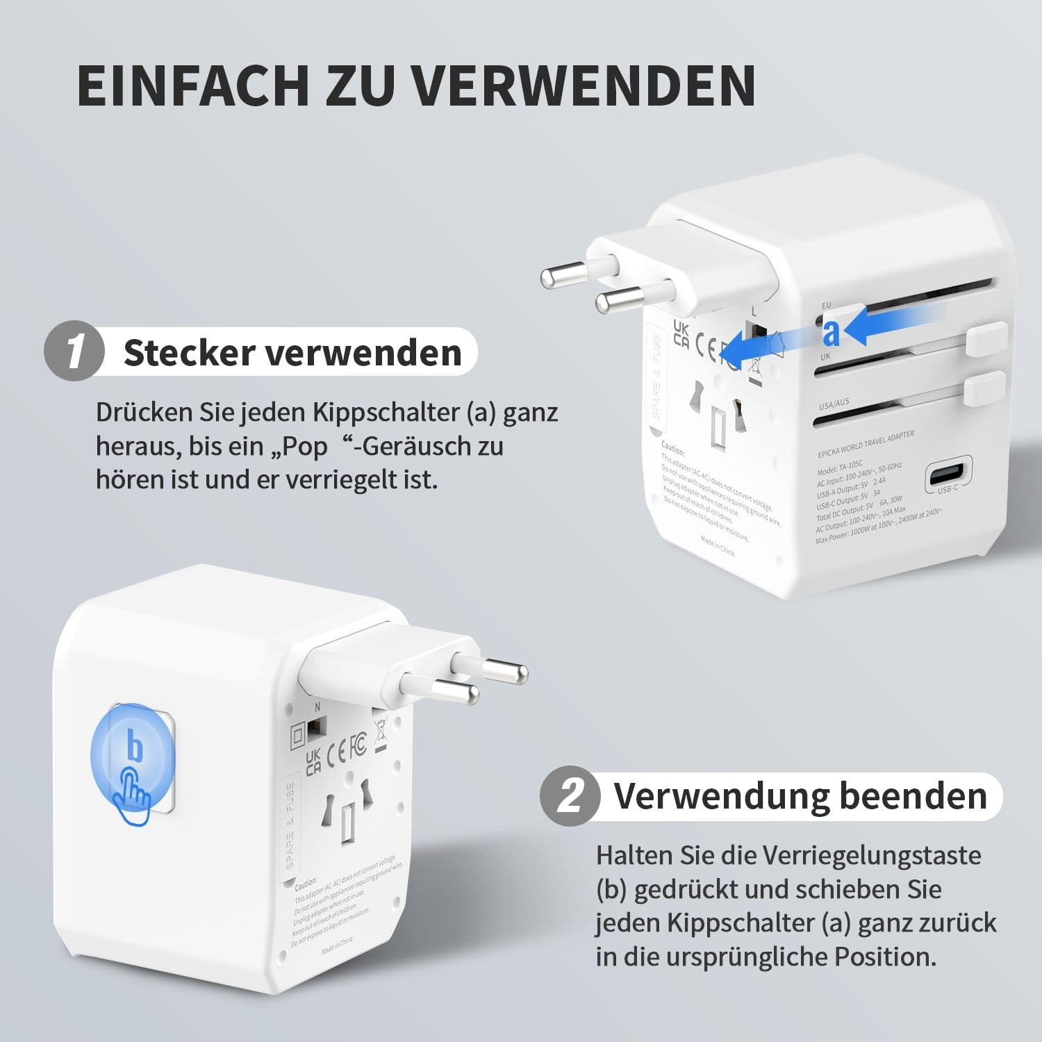 EPICKA Adapter Podróżny Uniwersalny 30W 3 USB-C 2 USB-A Biały — miniatura 6