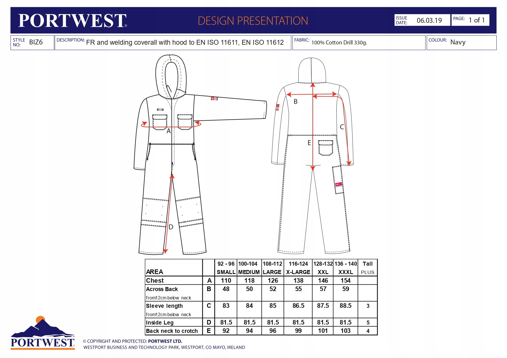 PORTWEST KOMBINEZON DLA SPAWACZA TRUDNOPALNY SPAWALNICZY NAVY BIZ6 Kod producenta BIZ6NARS