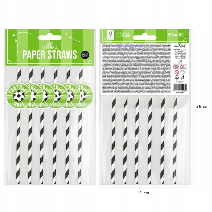 Słomki Papierowe Piłka Nożna Football 6szt Boisko Średnica 10 mm