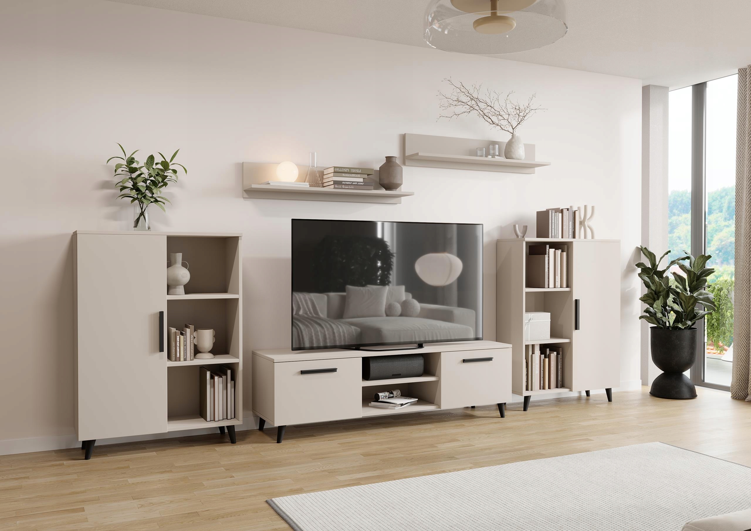 Obývacia Stena Oslo 2 kašmírová komoda polička Rtv skrinka regál Per