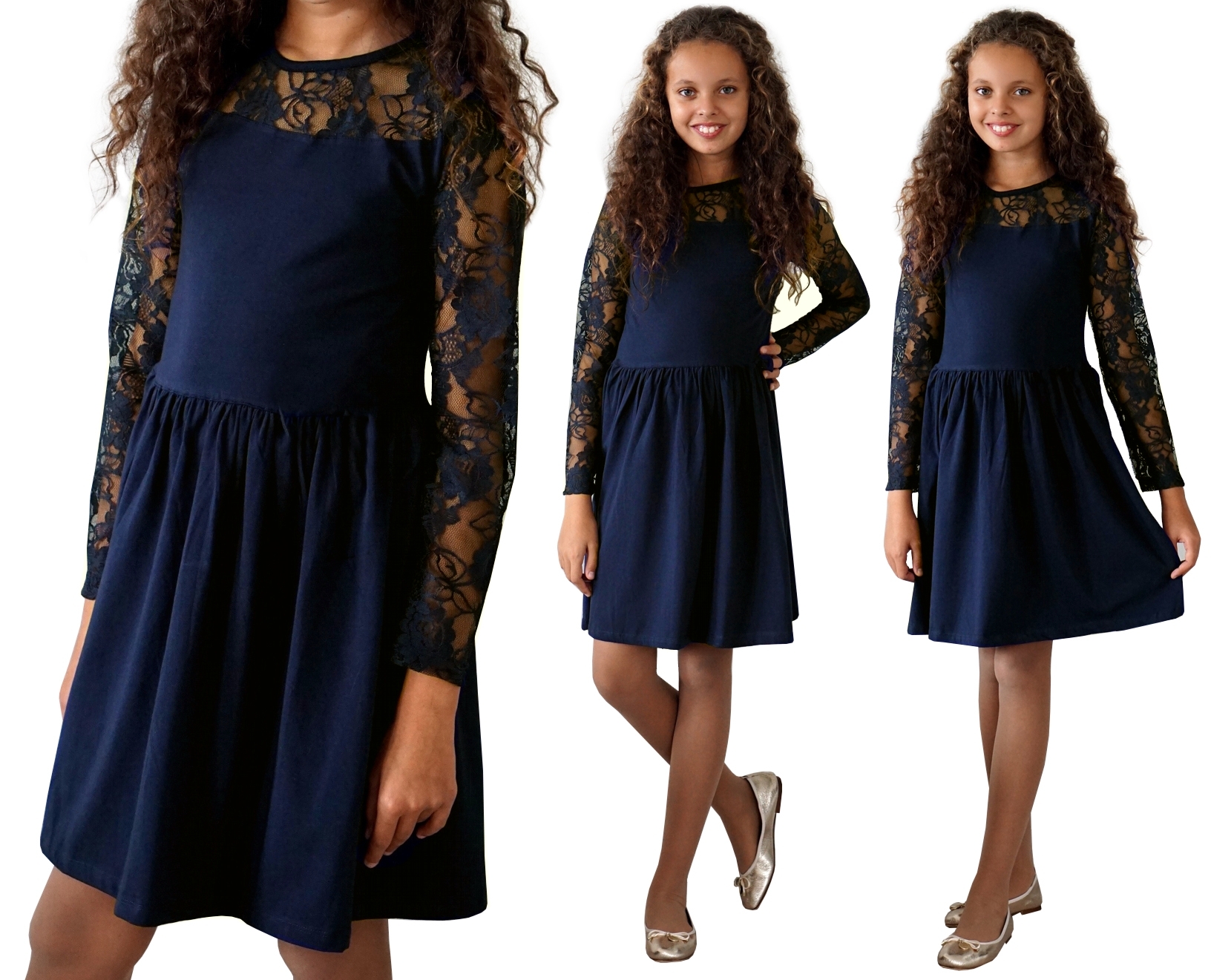 Elegancka granatowa SUKIENKA koronka 158 CK256