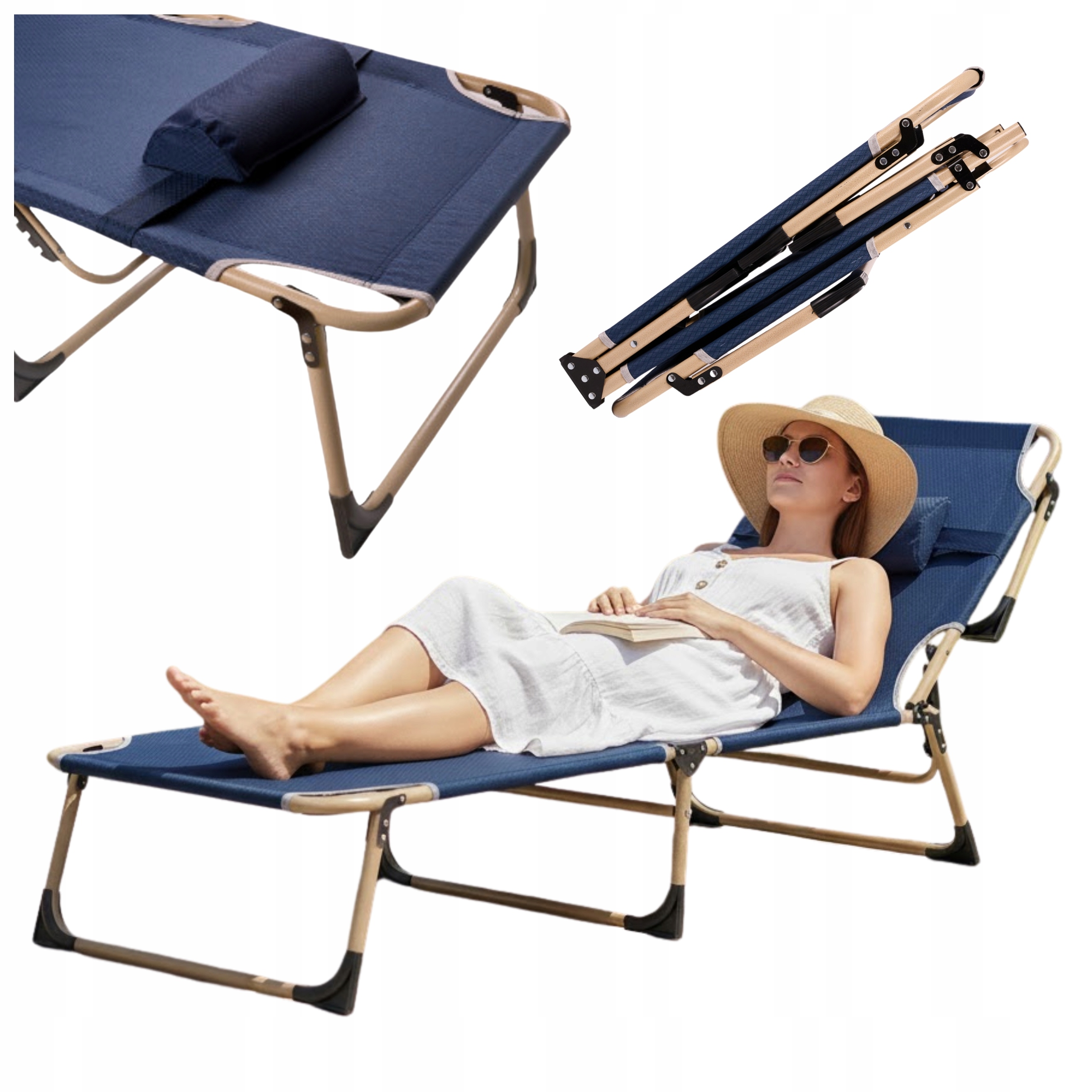Leżak Turystyczny Łóżko Polowe Z Poduszką Ogrodowy Plażowy Kempingowy 193CM