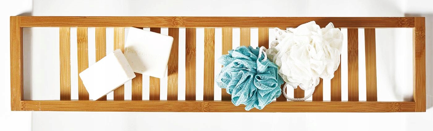 PÓŁKA NAKŁADKA NA WANNĘ PÓŁKA KĄPIELOWA BAMBUSOWA Kolor odcienie brązu i beżu