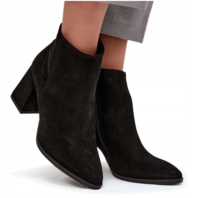 Kotníkové Boty Z Přírodního Semiše, Podpatek, Zateplený Sloupek Zazoo 3128 Černé 36